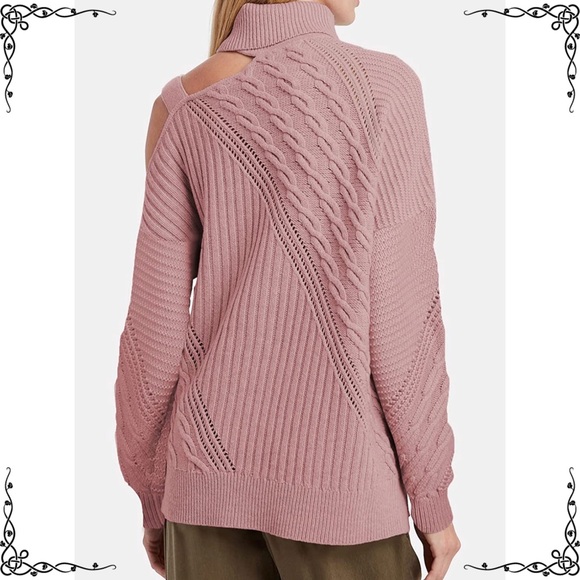 Rose Pink Cold Shoulder Knit Sweater Bke People Turtleneck Jumper Buckle Free L - Picture 2 of 6